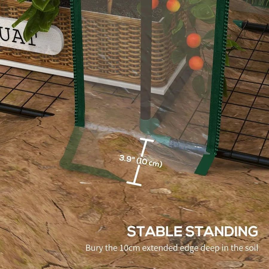 Lean-to Mini Greenhouse with 3 Tier Shelves Portable Green House with 2 Roll-up Doors Garden Plant Grow Hot House for Indoor Ou