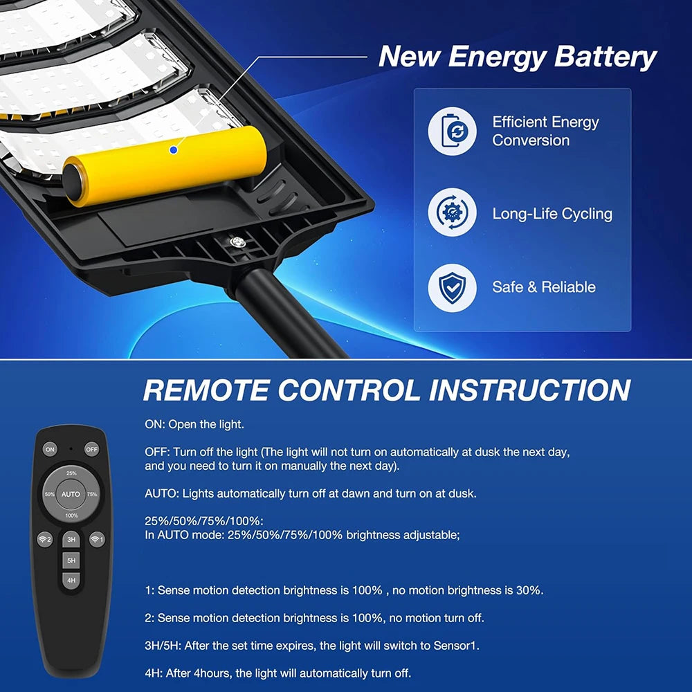 Solar LED Street Light 80000LM Outdoor Motion Sensor Garden Lamp