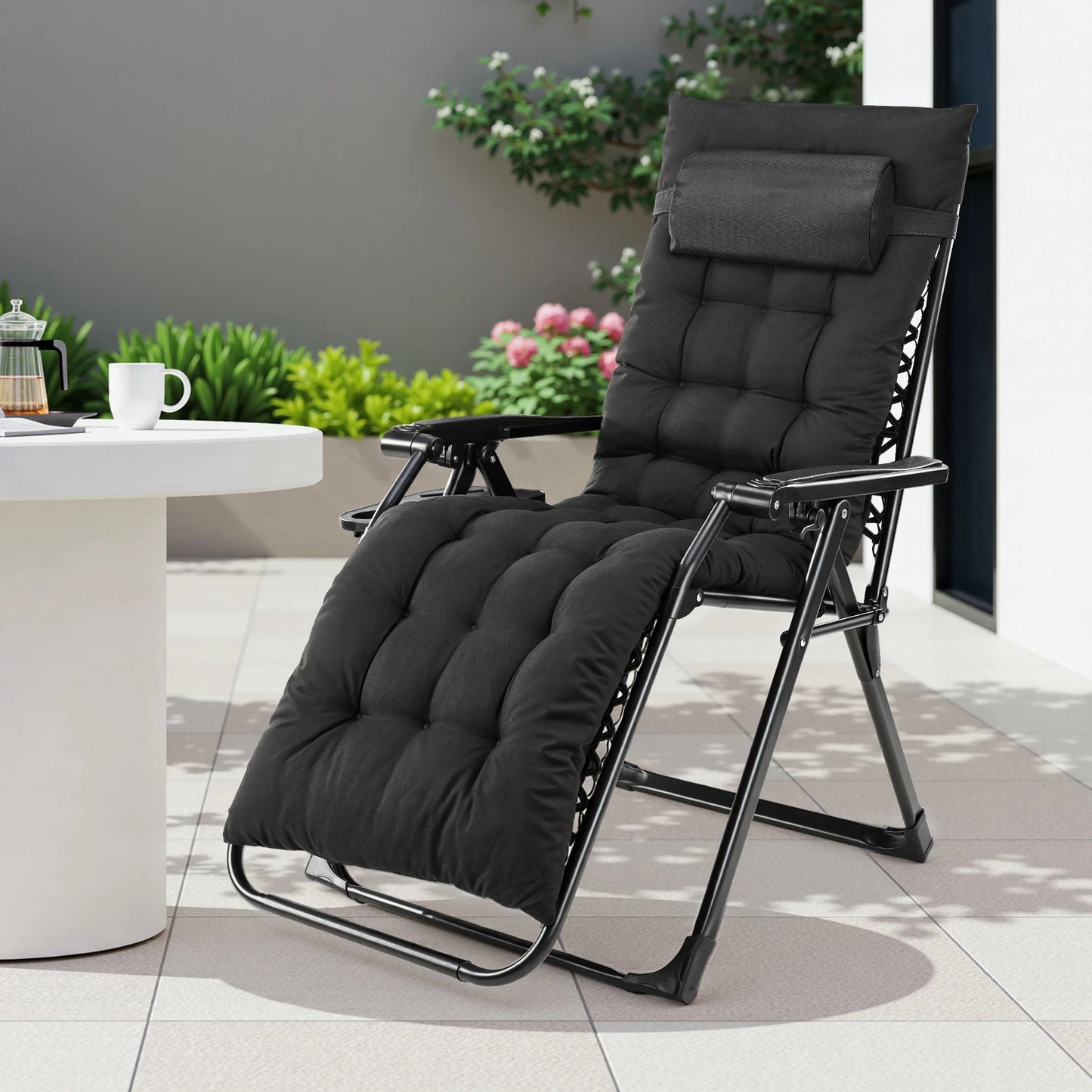 JHK Zero Gravity Recliner Folding Outdoor Chair With Cup Holder