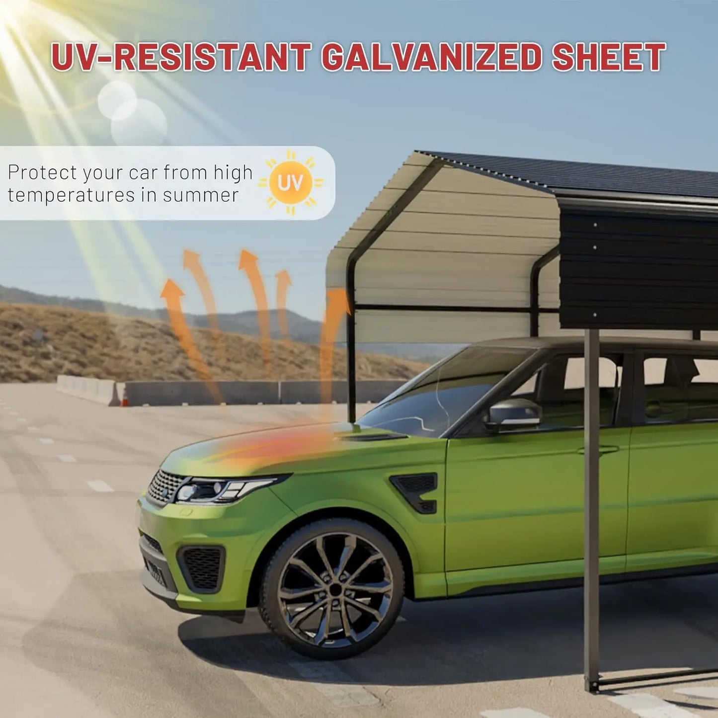 10x15FT Heavy Duty Galvanized Steel Frame Carport Shelter for Car Truck SUV Boat, Customized