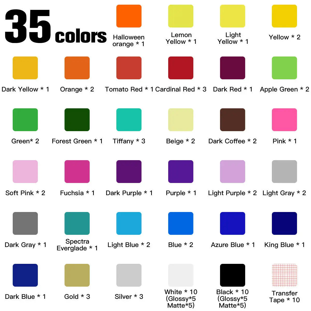 HTVRONT Permanent Adhesive Vinyl Bundle 12" x 12" Adhensive Vinyl Sheets and Transfer Tape Sets for Party Decoration, Stiker