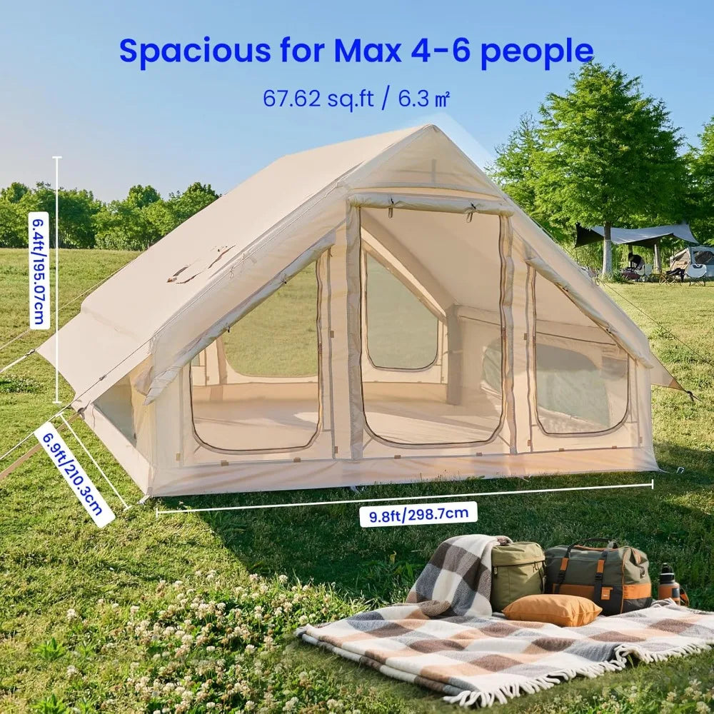 Inflatable Tents for Camping, Super Easy to Blow Up Tent with Hand Pump, Waterproof Oxford Cloth & Stove Jack, Spacious Air