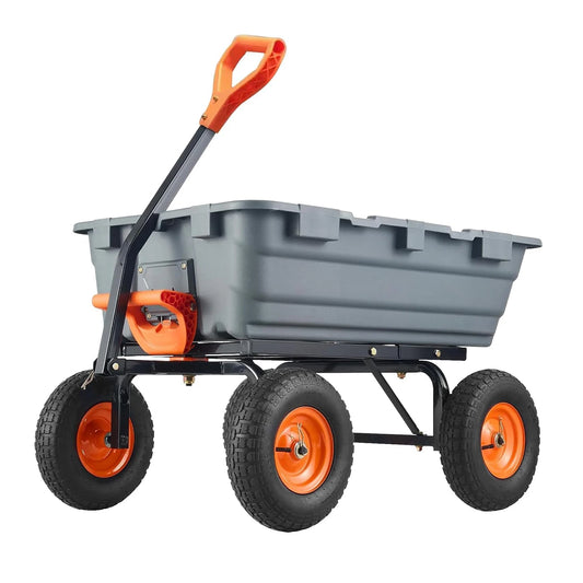 HiMISSH Garden Cart Poly Dump Wagon with Steel Frame