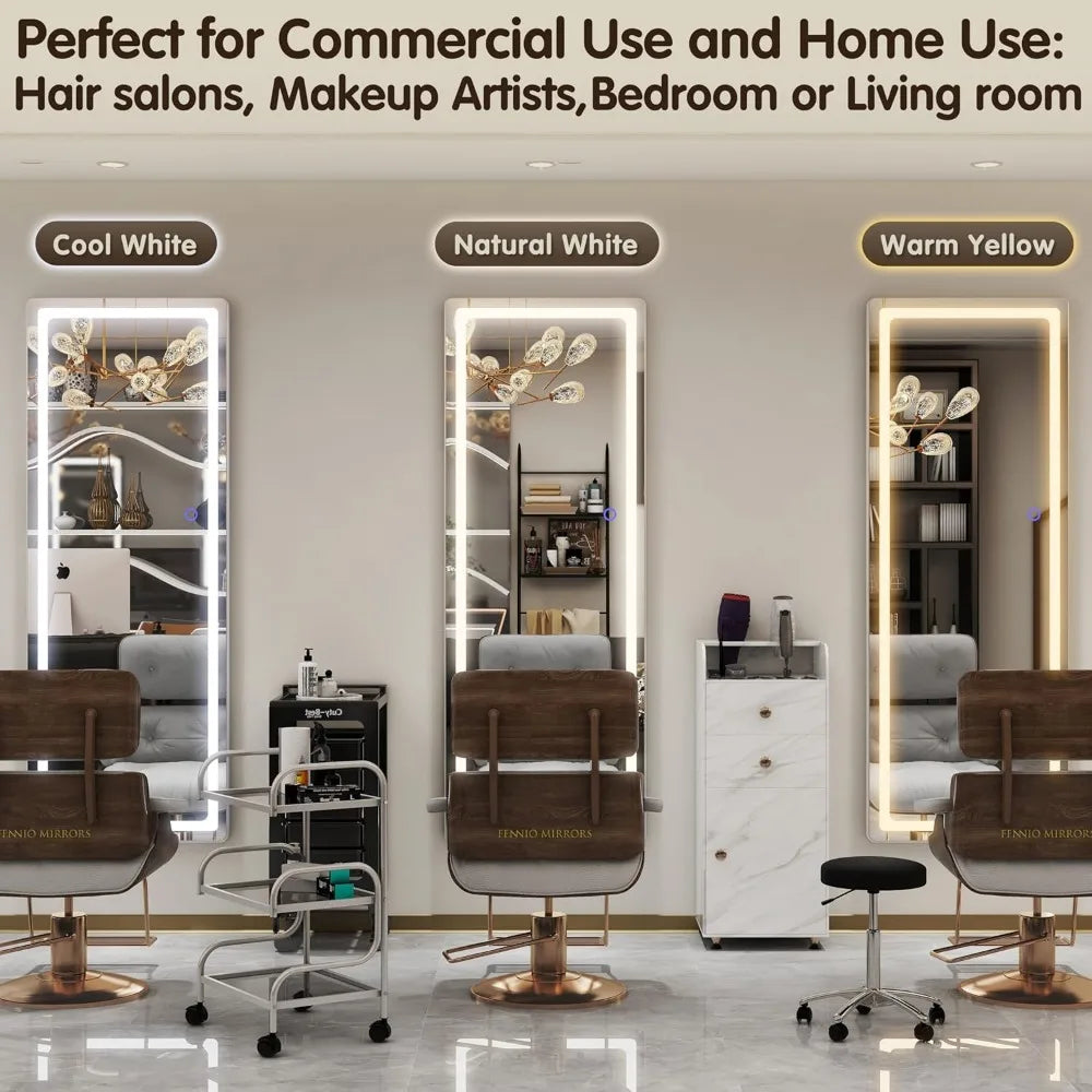 LED Lighted Full Body Floor Mirror, 57 x 17 Free Standing Wall Mountable Mirror for Home and Salon Use