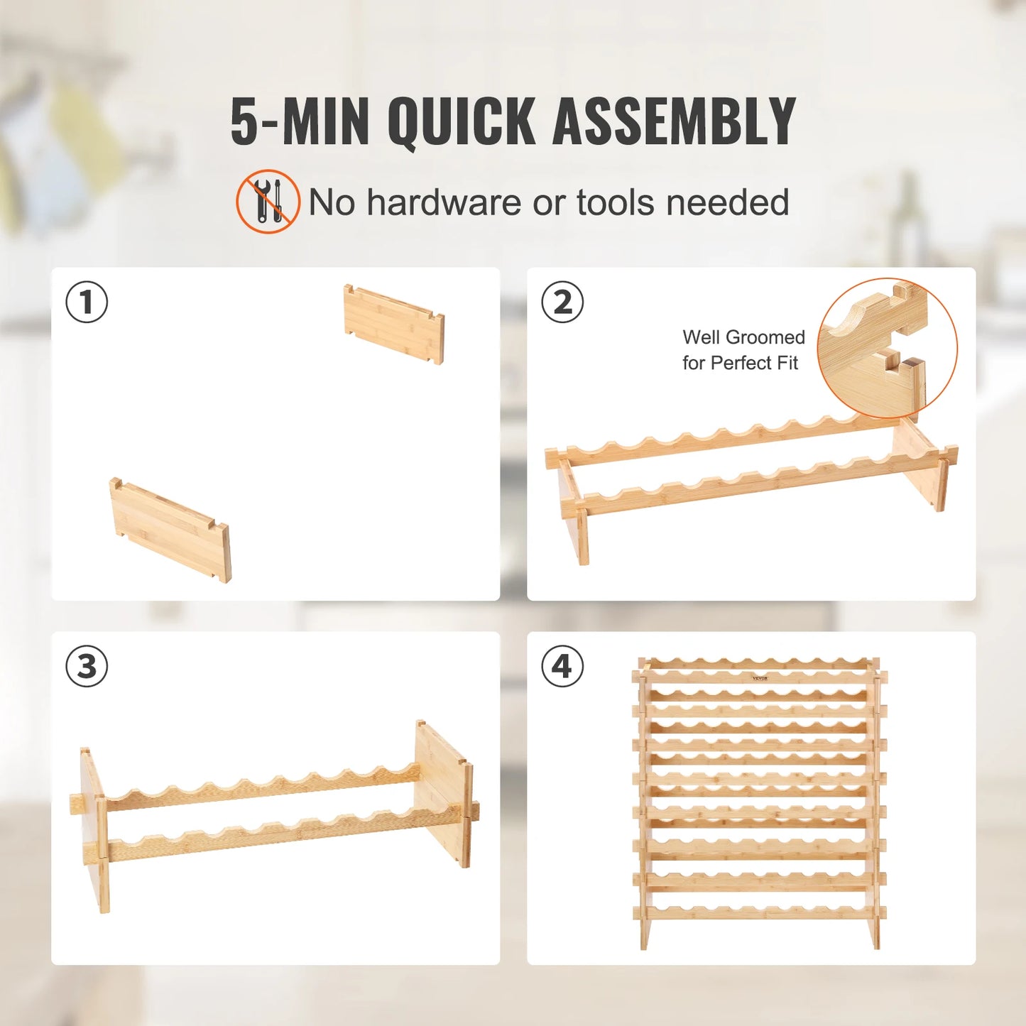 SucceBuy Bamboo Stackable Wine Rack 8 Tier Free Standing Storage