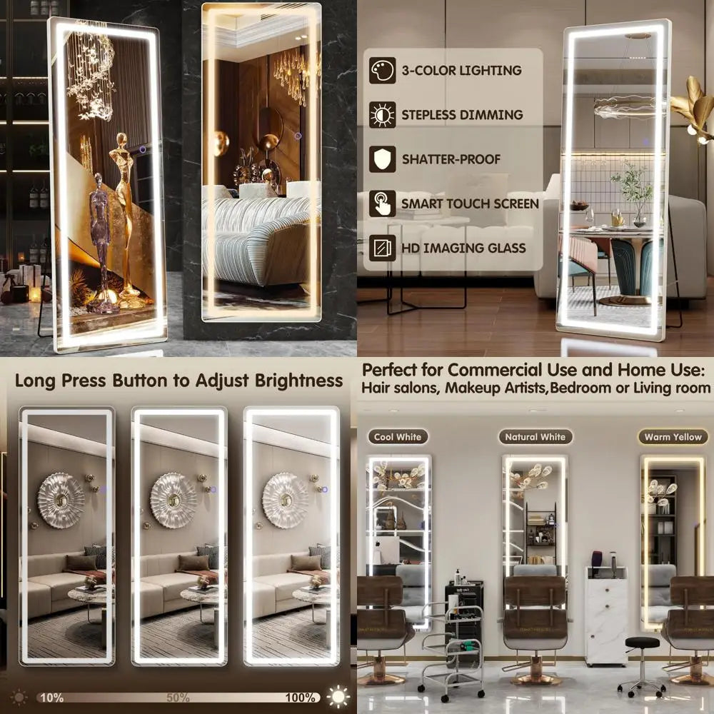 LED Lighted Full Body Floor Mirror, 57 x 17 Free Standing Wall Mountable Mirror for Home and Salon Use