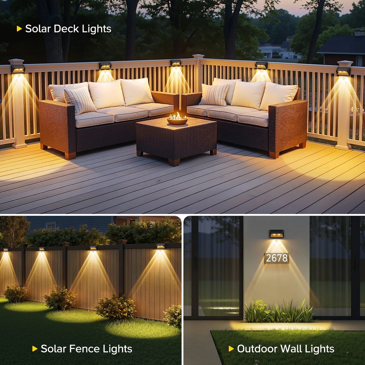 4/8/12-Pack Solar Fence/Step Lights, Cool/Warm White LED,  for Walls/Stairs/Yards/Pools