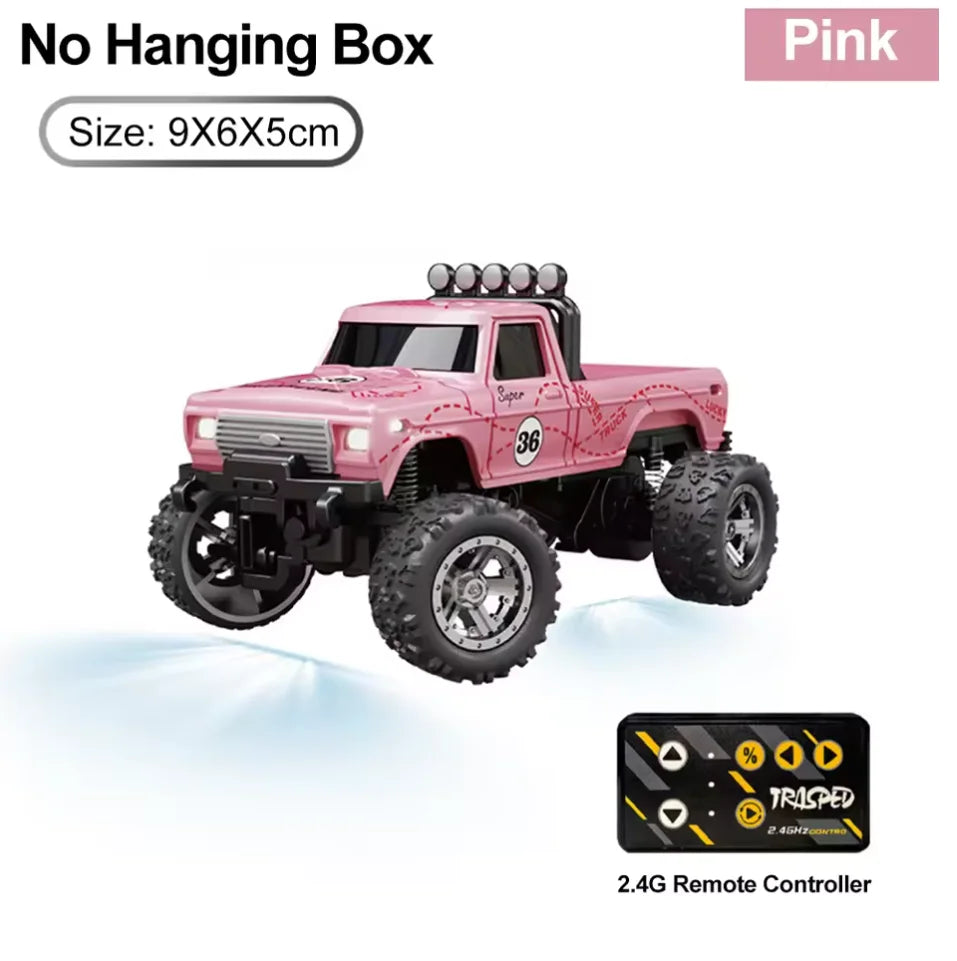 Mini Rc Truck, 1:64 Scale Monster Truck Remote Control Car With Lights，Mini Monster Truck ，Speed/Steering Adjustable