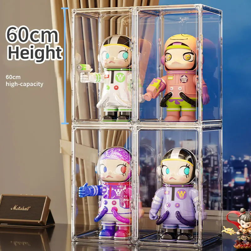 60x35x30cm Large Clear Stackable Storage Box with Magnetic Door for Helmets, Collectibles, Books, Shoes, Home Display Cabinet