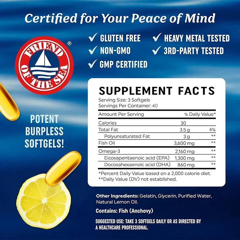 Pslalae Omega 3 Fish Oil EPA DHA Supplement For Heart