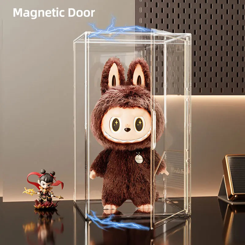 60x35x30cm Large Clear Stackable Storage Box with Magnetic Door for Helmets, Collectibles, Books, Shoes, Home Display Cabinet