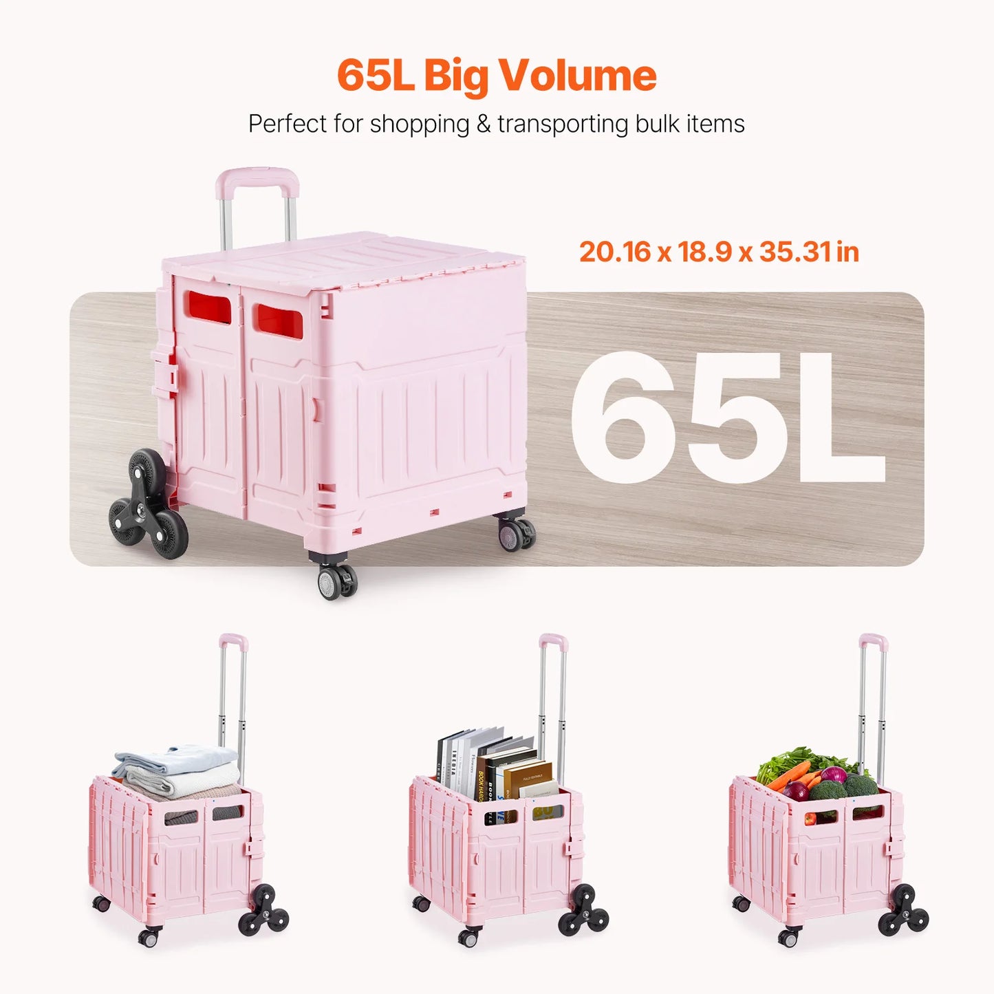 SucceBuy 150lbs Stair Climbing Cart Foldable Utility Hand Cart with Wheels Collapsible Crate Rolling Cart for Shopping Office