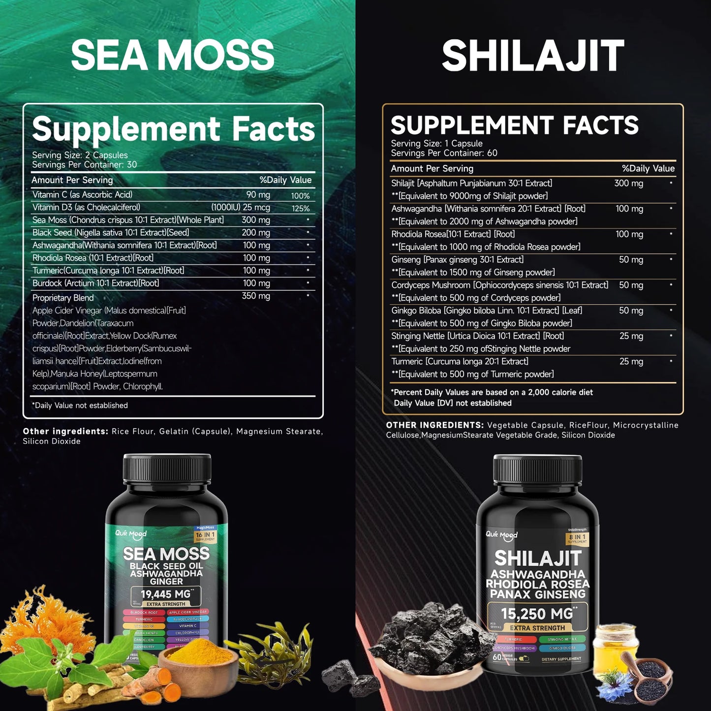 Quit Mood Sea Moss and Shilajit Bundle Capsule Supplement