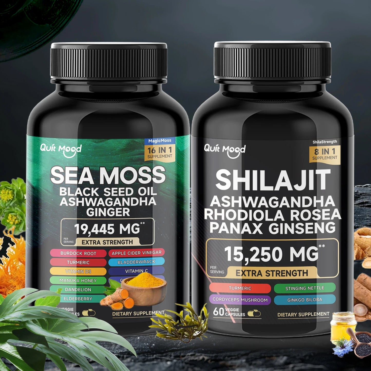 Quit Mood Sea Moss and Shilajit Bundle Capsule Supplement