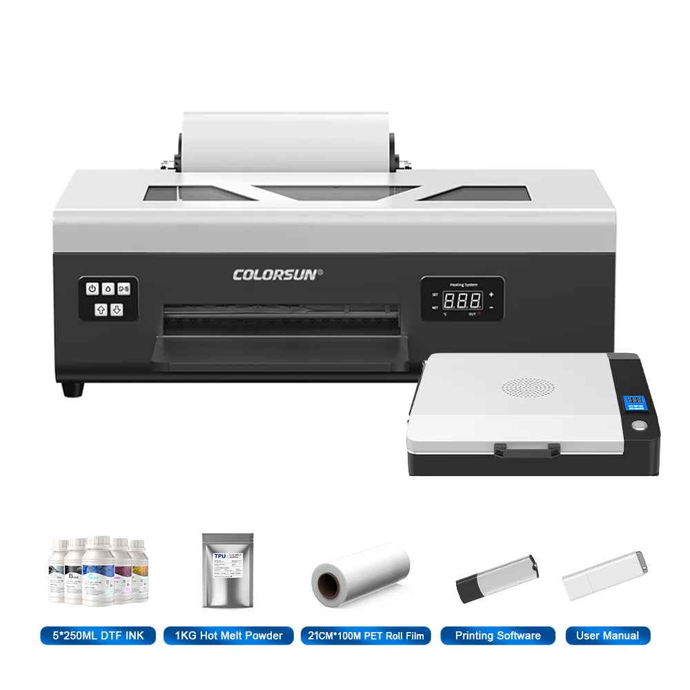 Colorsun A4 DTF Printer For Epson L800 DTF Printing Machine With Curing Oven Impresora A4 DTF Printers For T-Shirts Hoodies Bags