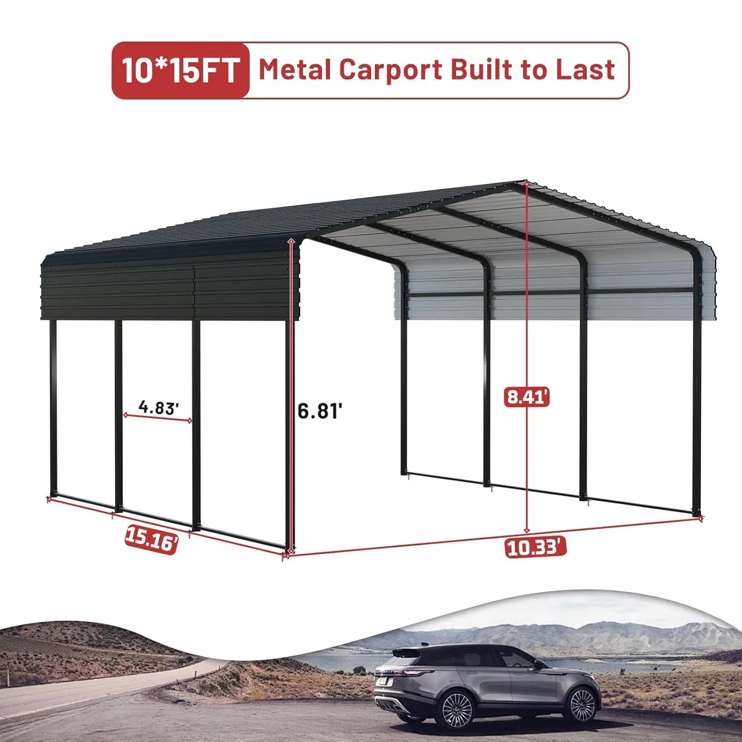 10x15FT Heavy Duty Galvanized Steel Frame Carport Shelter for Car Truck SUV Boat, Customized