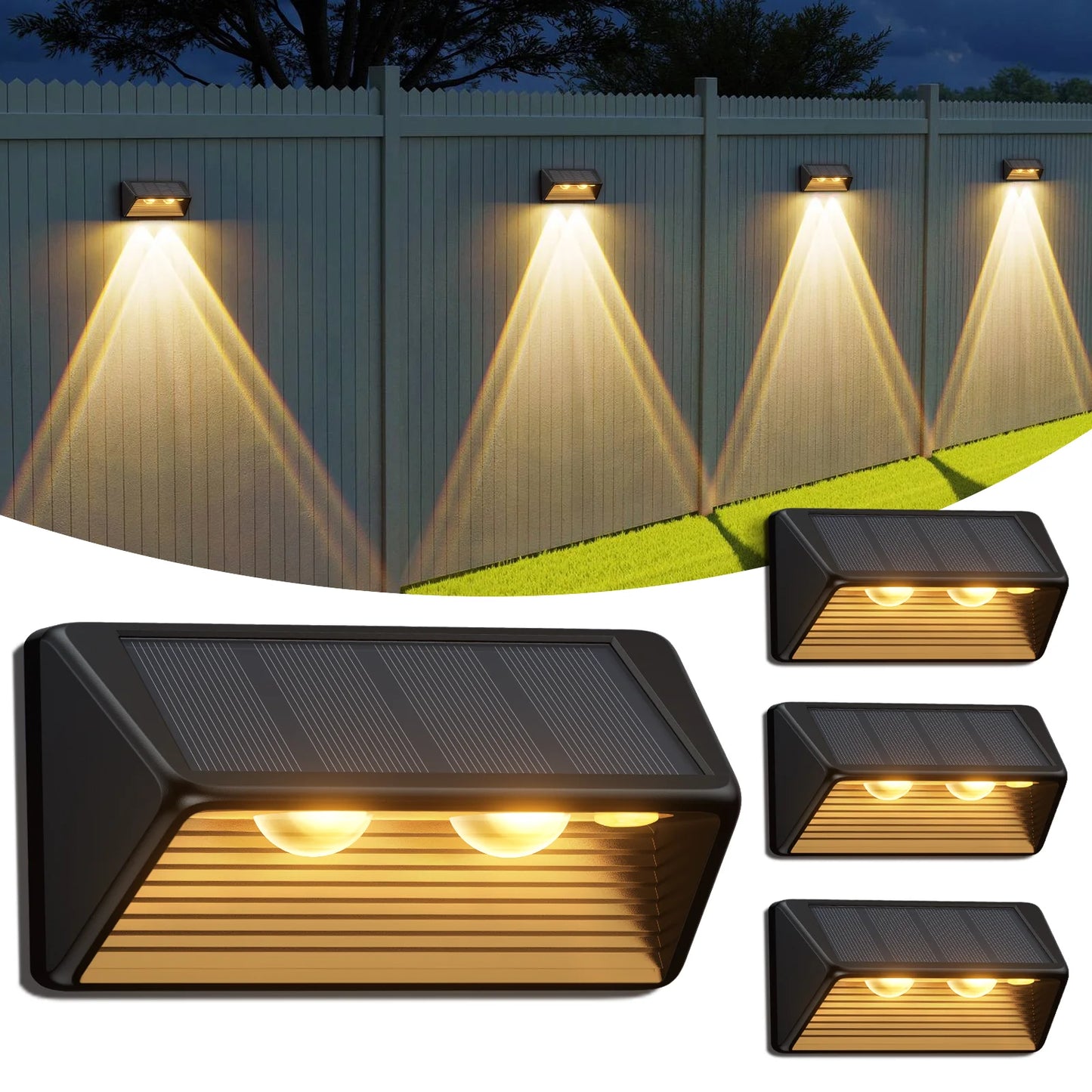 4/8/12-Pack Solar Fence/Step Lights, Cool/Warm White LED,  for Walls/Stairs/Yards/Pools