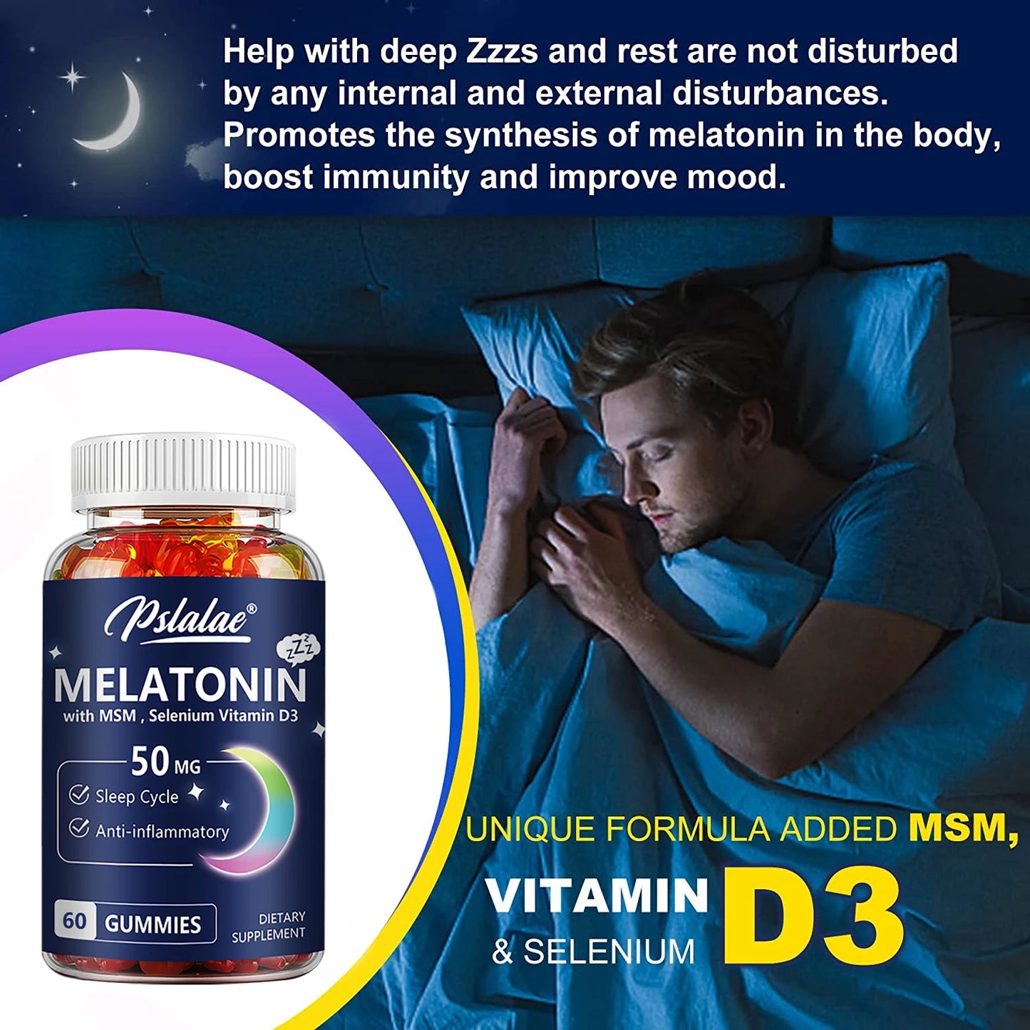 Melatonin Gummies - Sleep Aid, Improve Sleep Quality and Support Deep Sleep - 60 Gummies