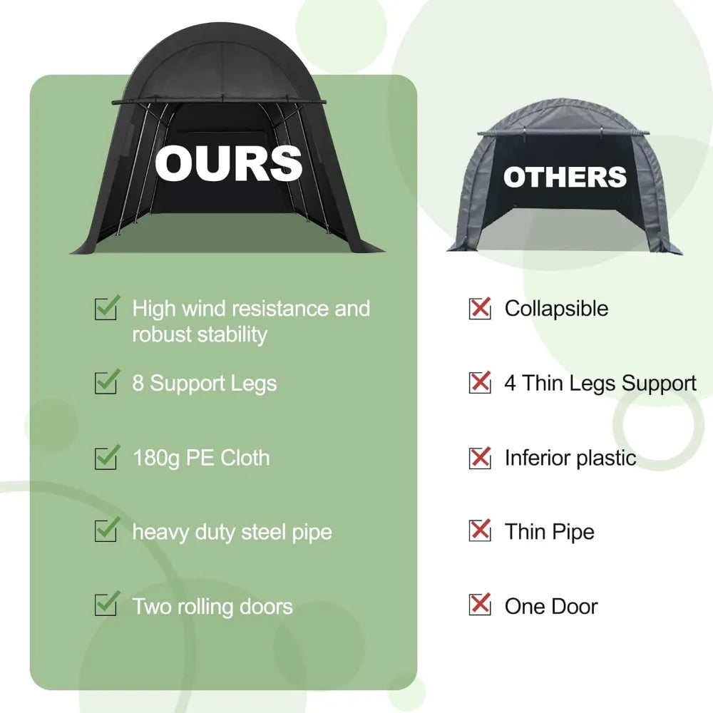 10x15 Carport Canopy Heavy Duty Portable Garage Tent with Double Zippered Roll-up Doors & Vents, Large Space Car Canopy Car Gar