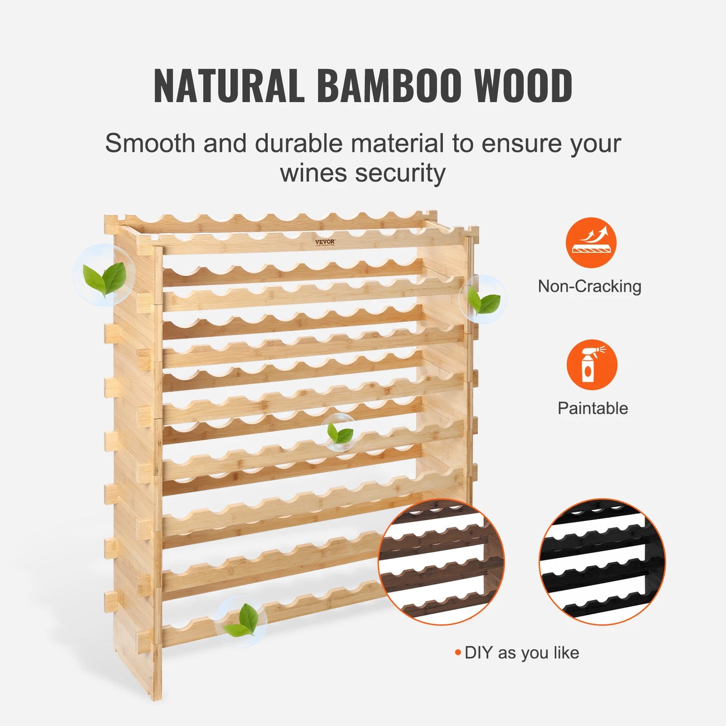 SucceBuy Bamboo Stackable Wine Rack 8 Tier Free Standing Storage