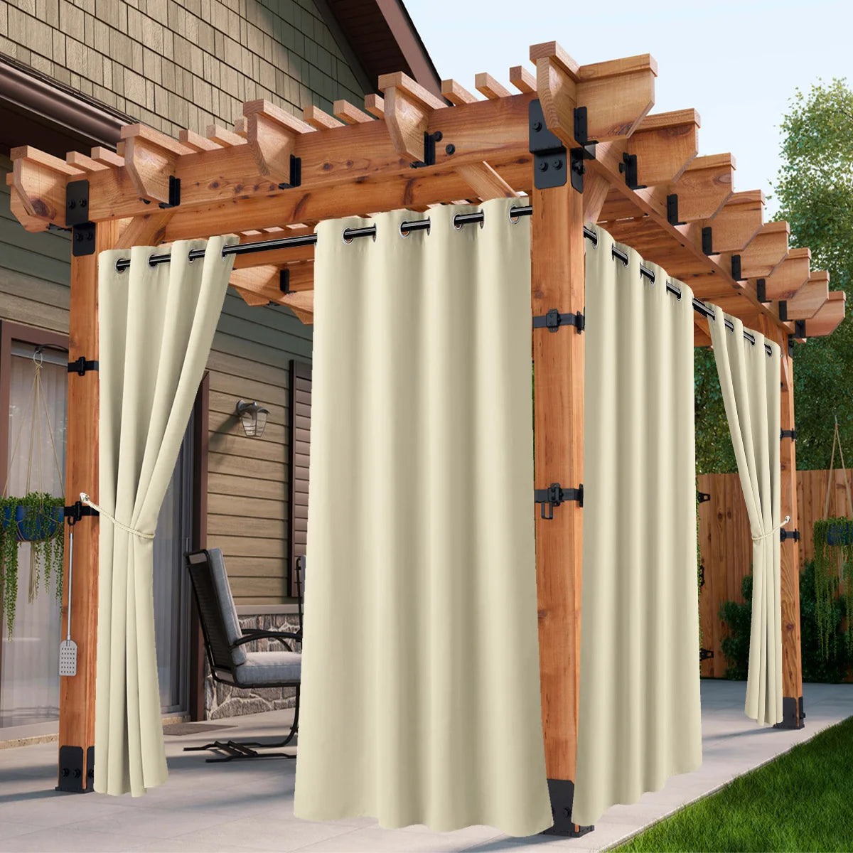 2/4PCS Waterproof Outdoor Curtains, UV Protection, Thermal Insulation, Sun Blocking, Grommet Top for Porch, Pergola, Cabana