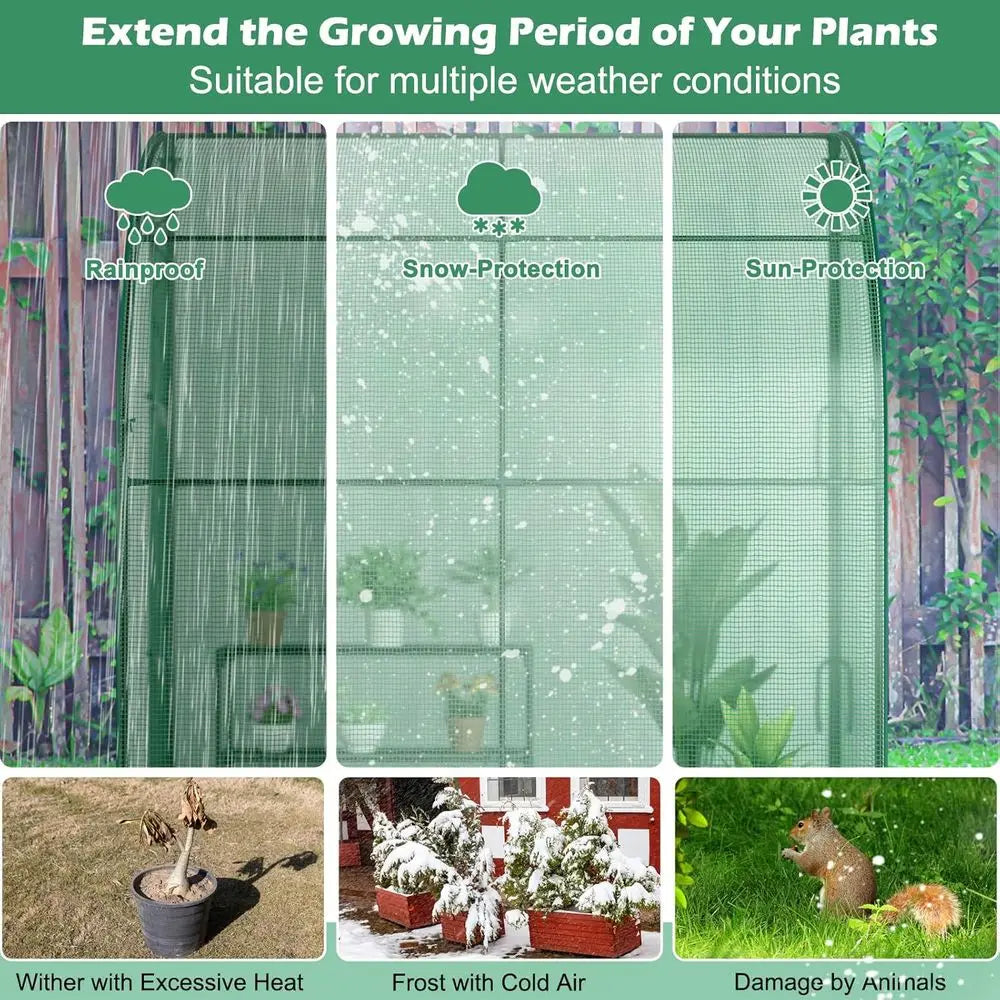 Compact 3-Tier Walk-in Greenhouse with Roll-up Door, Weatherproof Cover, Ideal for Indoor or Outdoor Gardening and Seedlings