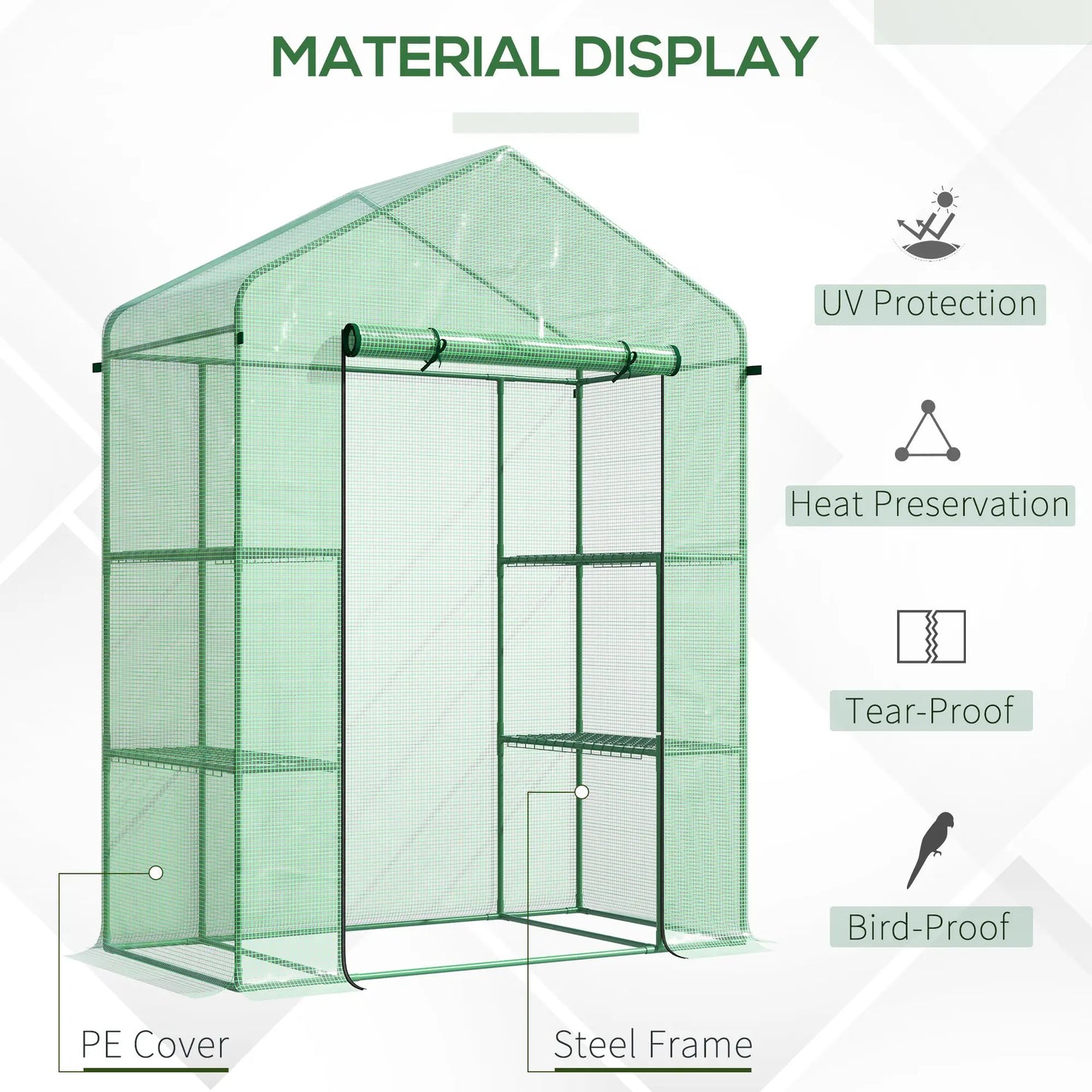 56" X 29" X 77" Portable Walk-In Greenhouse W/4-Tier Shelves & Roll up Door