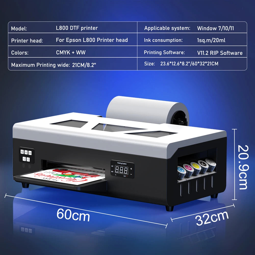Colorsun A4 DTF Printer For Epson L800 DTF Printing Machine With Curing Oven Impresora A4 DTF Printers For T-Shirts Hoodies Bags