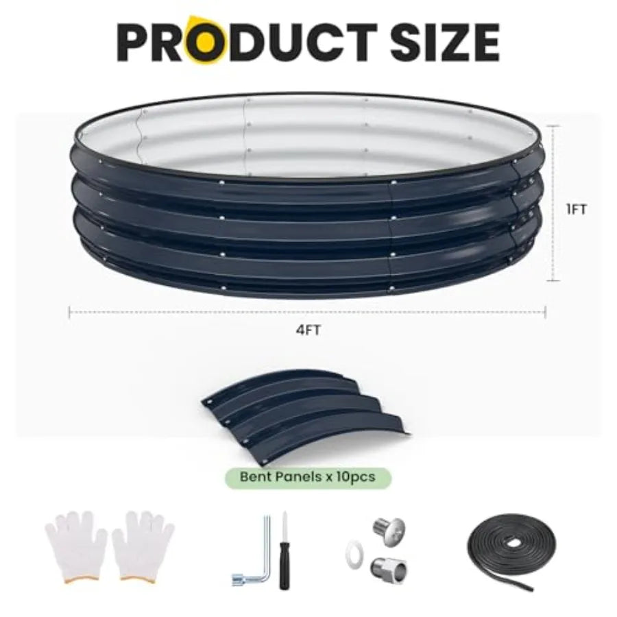 Galvanized Raised Garden Bed 4×4×1 Feet Round Metal Raised Garden Bed Outdoor Planter Box with Open Bottom Rust-Resistant Steel