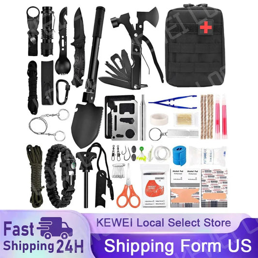 Outdoor Survival First Aid Kit 142 PCS Emergency Camping Gear Set