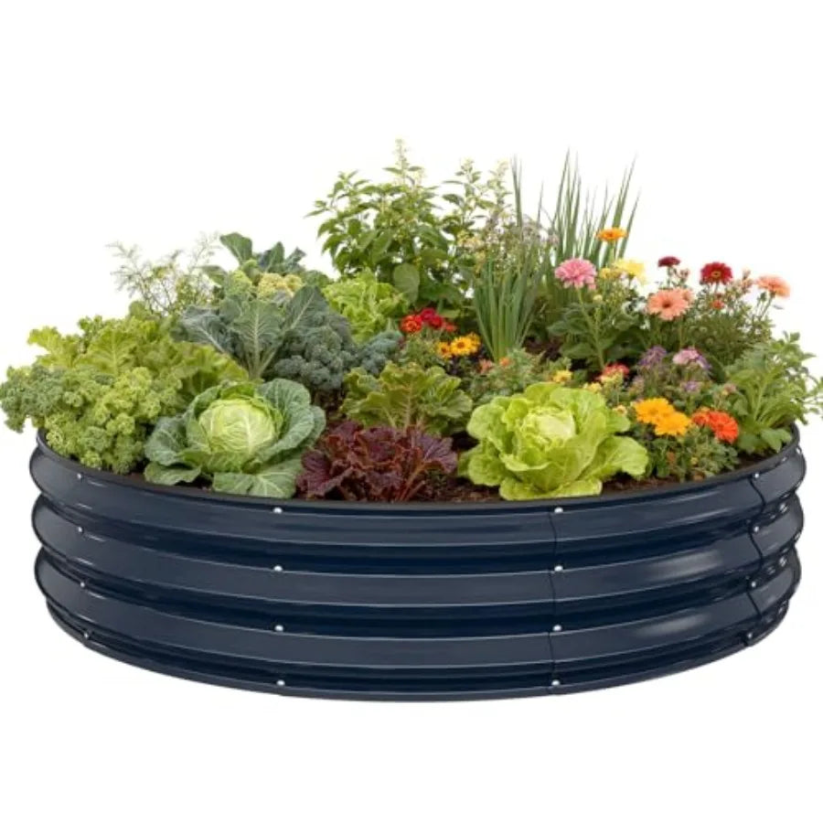Galvanized Raised Garden Bed 4×4×1 Feet Round Metal Raised Garden Bed Outdoor Planter Box with Open Bottom Rust-Resistant Steel