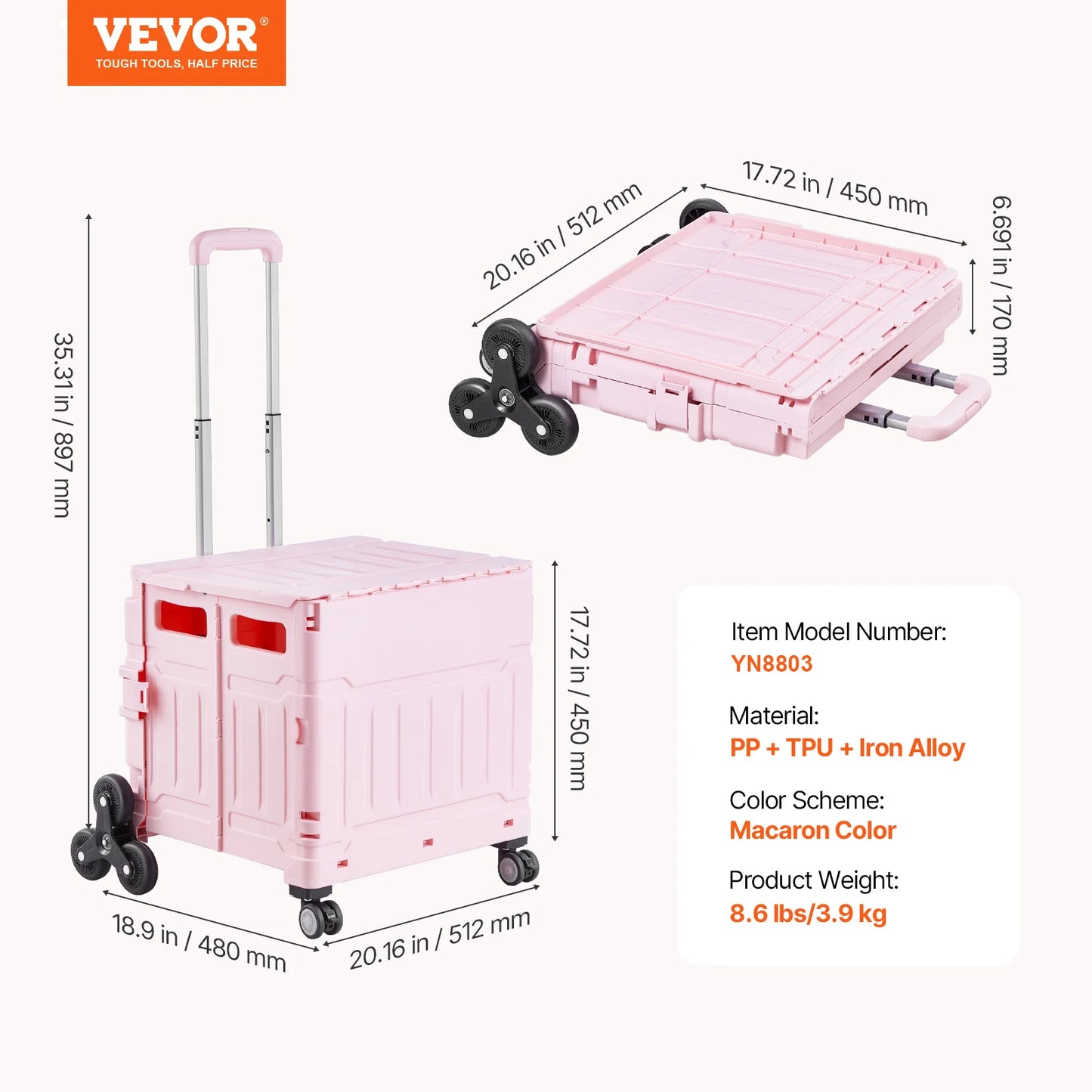 SucceBuy 150lbs Stair Climbing Cart Foldable Utility Hand Cart with Wheels Collapsible Crate Rolling Cart for Shopping Office