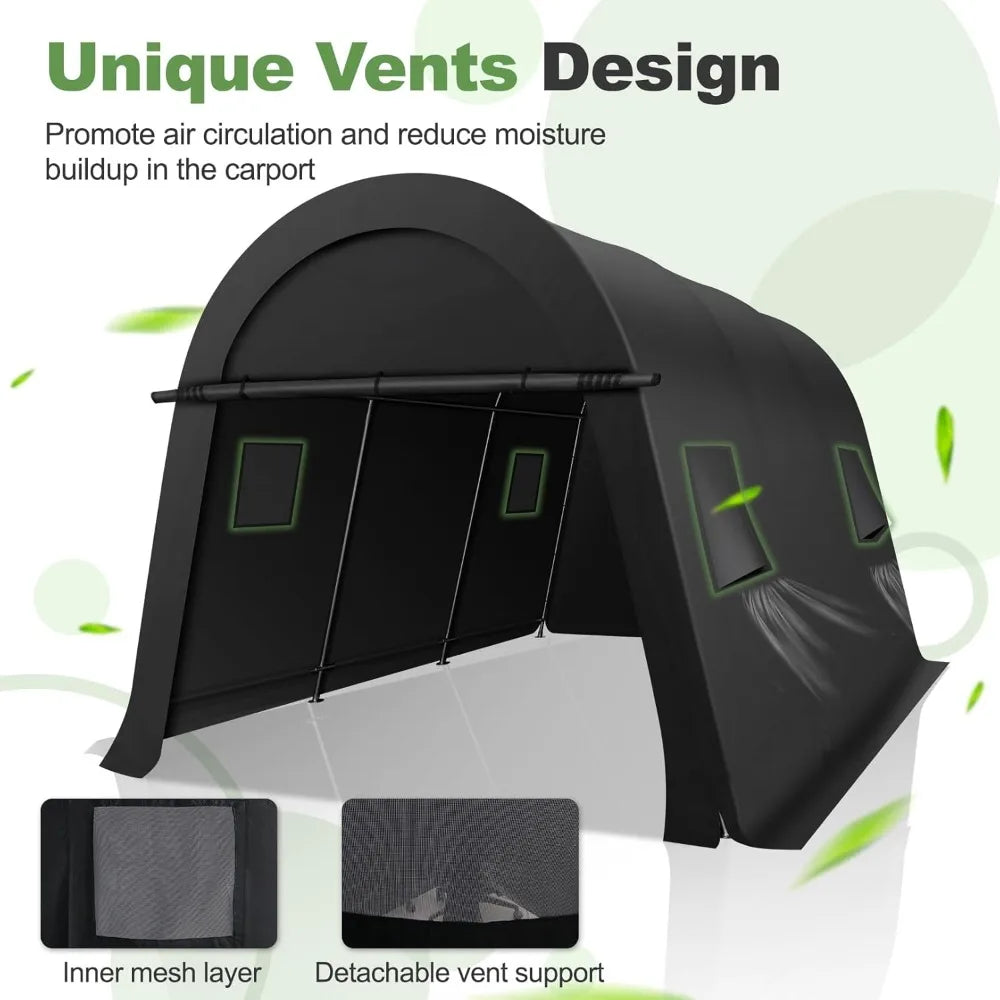 10x15 Carport Canopy Heavy Duty Portable Garage Tent with Double Zippered Roll-up Doors & Vents, Large Space Car Canopy Car Gar