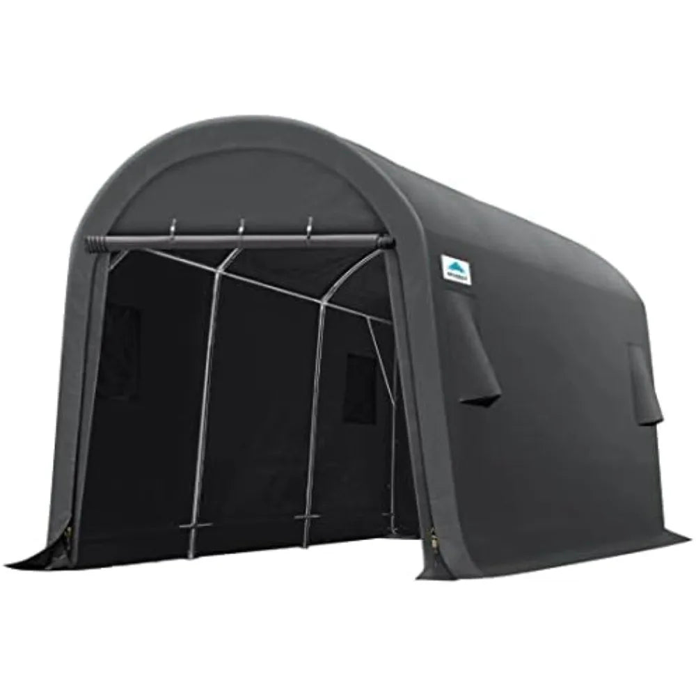 10x15 ft Shelter Storage Shed Steel Metal Round Peak Roof Portable Garage Carport for Motorcycle, Boat, or Garde