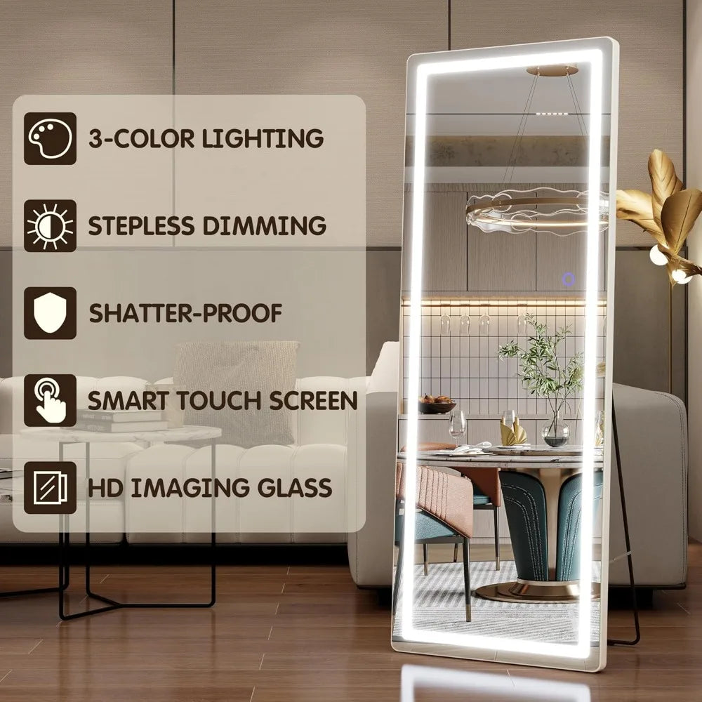 LED Lighted Full Body Floor Mirror, 57 x 17 Free Standing Wall Mountable Mirror for Home and Salon Use