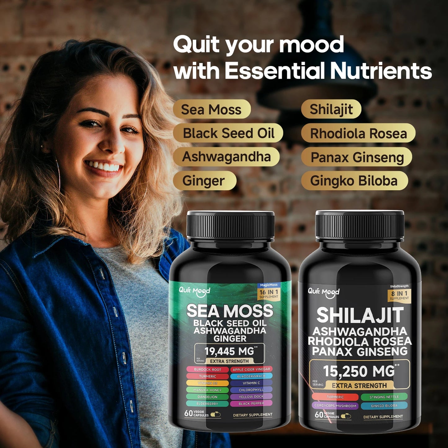 Quit Mood Sea Moss and Shilajit Bundle Capsule Supplement