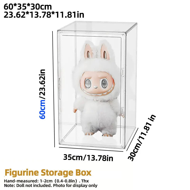 60x35x30cm Large Clear Stackable Storage Box with Magnetic Door for Helmets, Collectibles, Books, Shoes, Home Display Cabinet
