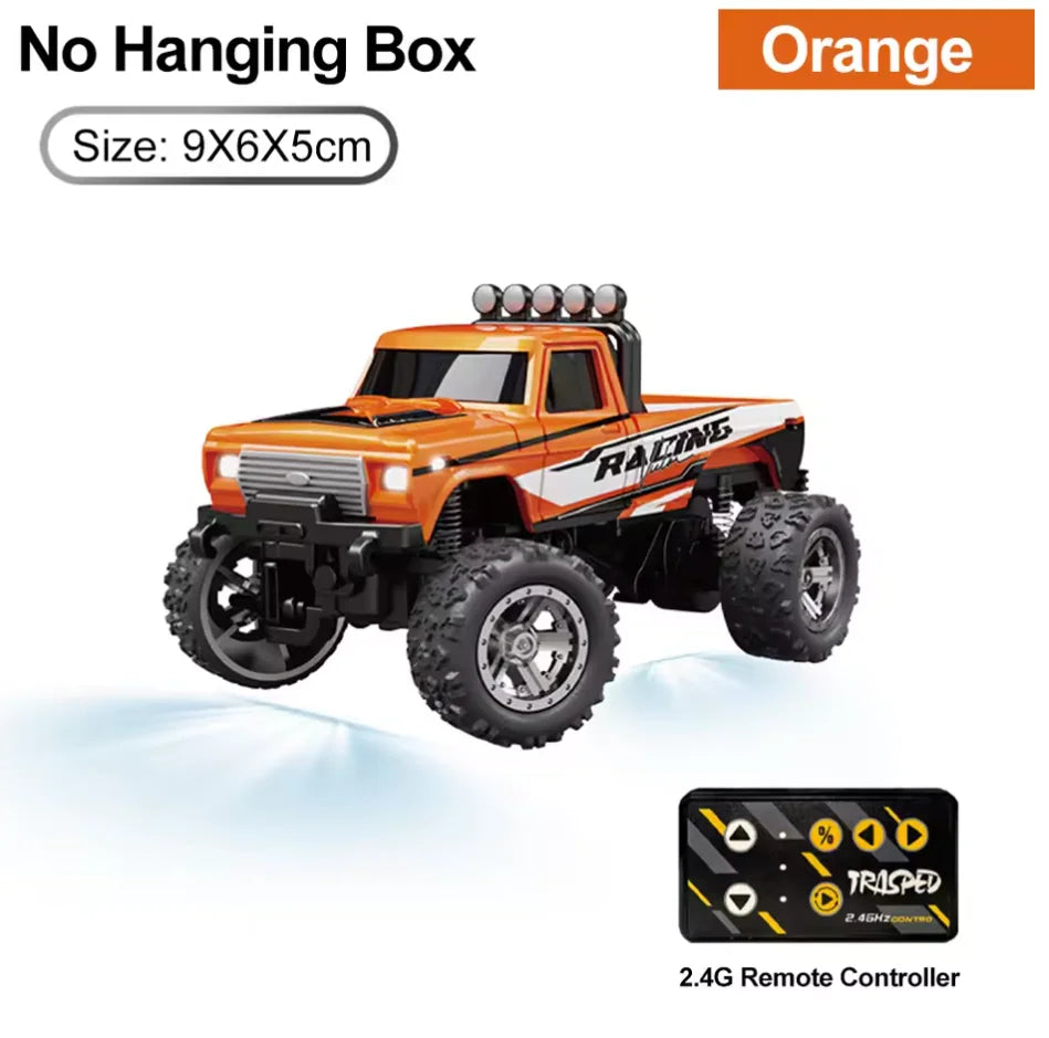 Mini Rc Truck, 1:64 Scale Monster Truck Remote Control Car With Lights，Mini Monster Truck ，Speed/Steering Adjustable