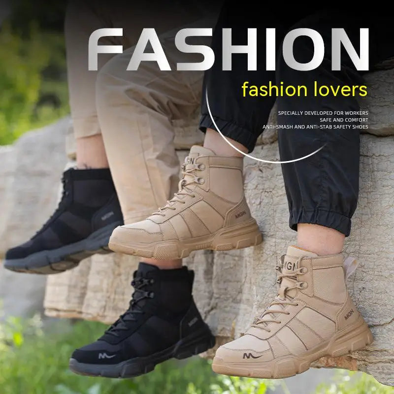 Safety Shoes Steel Toe Boots for Men Slip Resistant Work Sneakers Anti-Puncture Anti-smash Work Shoes Lace Up Hiking Boots