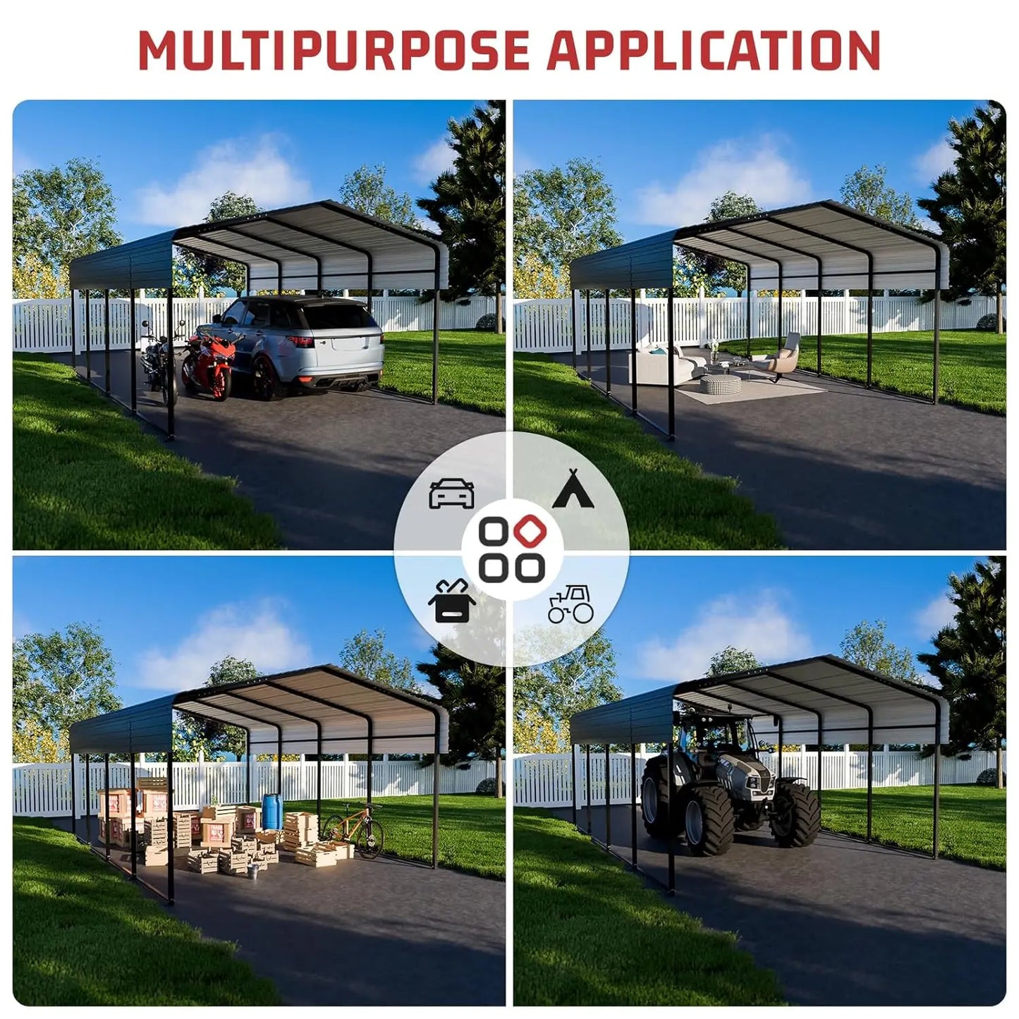 10x15FT Heavy Duty Galvanized Steel Frame Carport Shelter for Car Truck SUV Boat, Customized