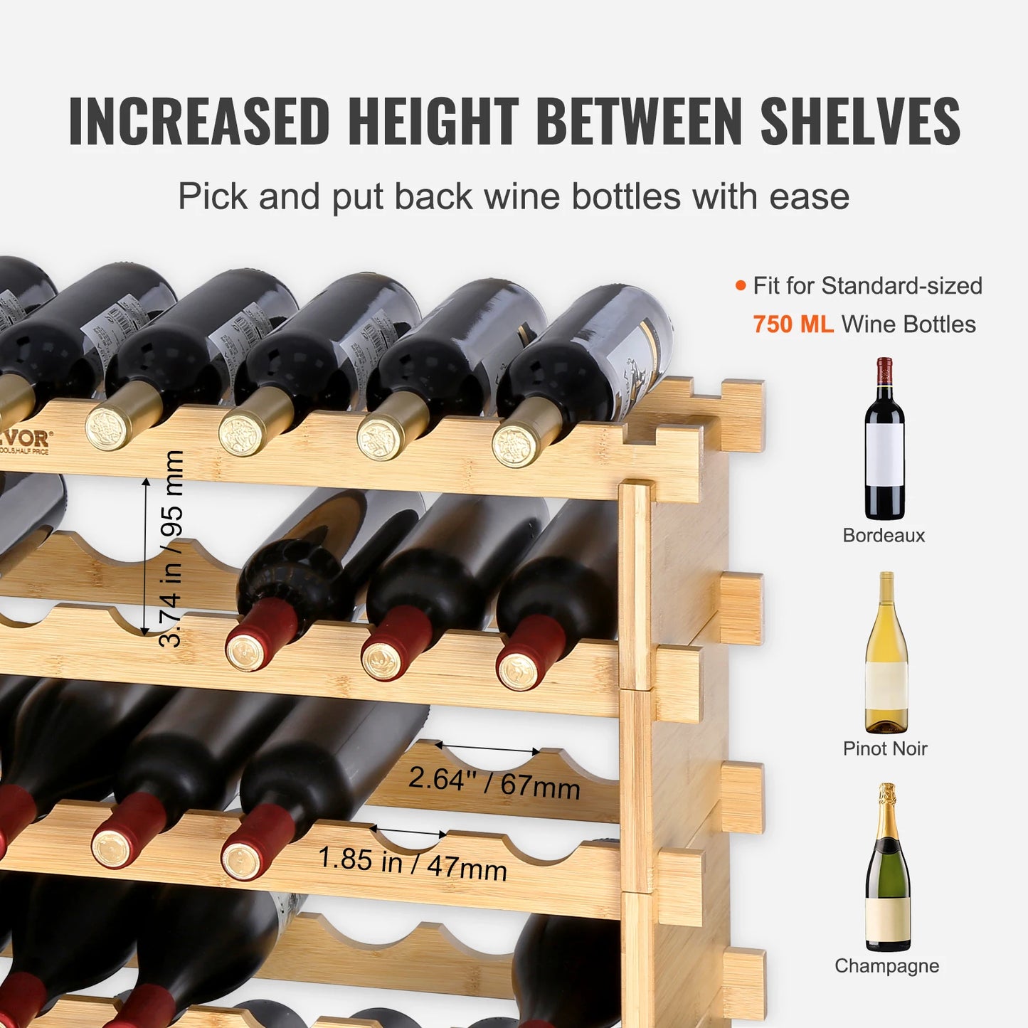 SucceBuy Bamboo Stackable Wine Rack 8 Tier Free Standing Storage