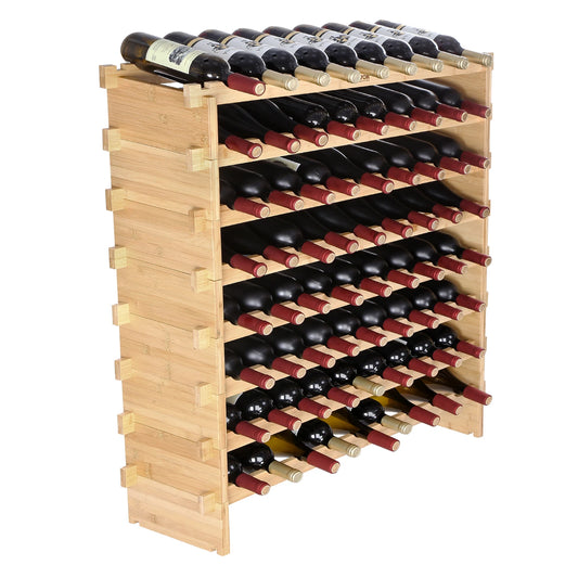SucceBuy Bamboo Stackable Wine Rack 8 Tier Free Standing Storage
