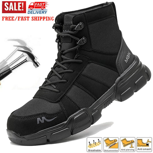 Safety Shoes Steel Toe Boots for Men Slip Resistant Work Sneakers Anti-Puncture Anti-smash Work Shoes Lace Up Hiking Boots