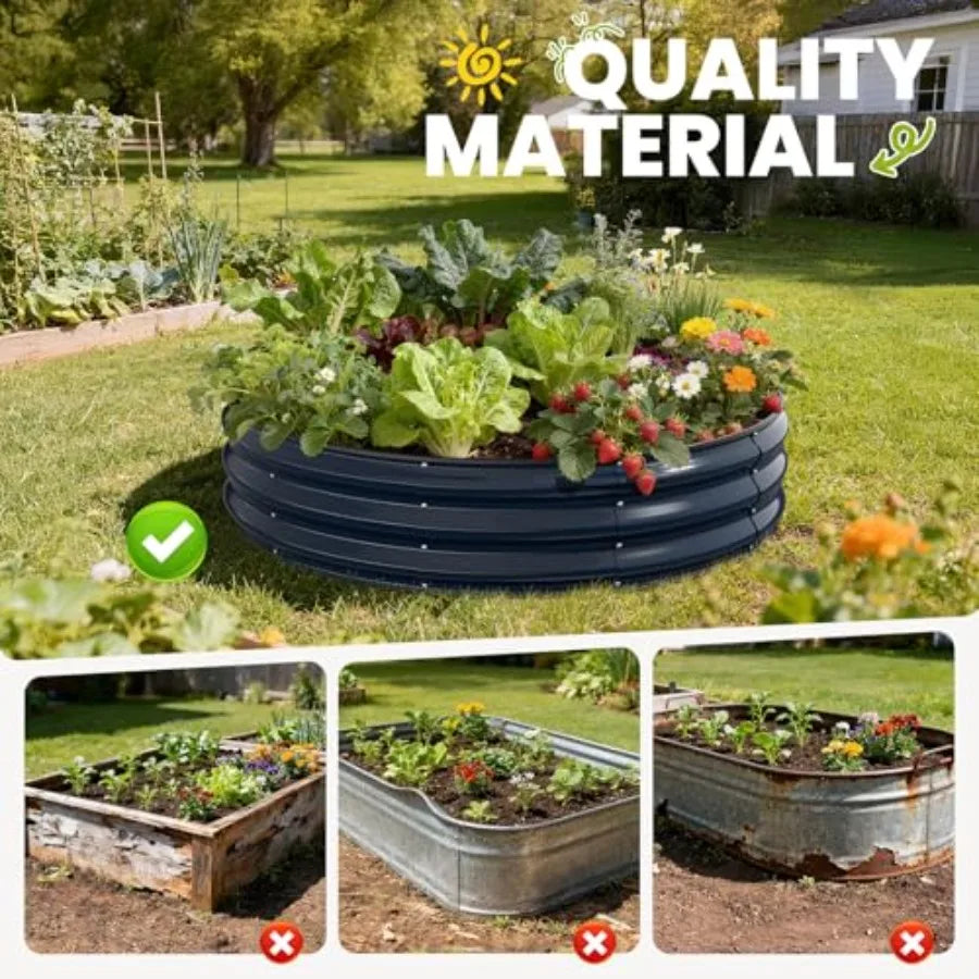 Galvanized Raised Garden Bed 4×4×1 Feet Round Metal Raised Garden Bed Outdoor Planter Box with Open Bottom Rust-Resistant Steel