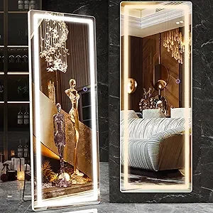 LED Lighted Full Body Floor Mirror, 57 x 17 Free Standing Wall Mountable Mirror for Home and Salon Use