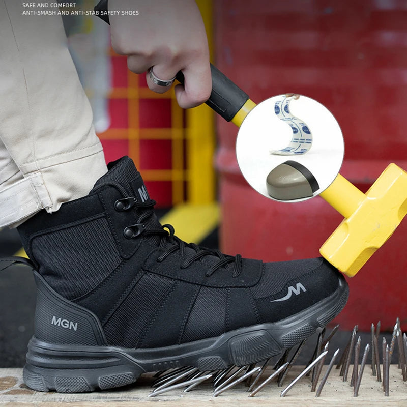 Safety Shoes Steel Toe Boots for Men Slip Resistant Work Sneakers Anti-Puncture Anti-smash Work Shoes Lace Up Hiking Boots