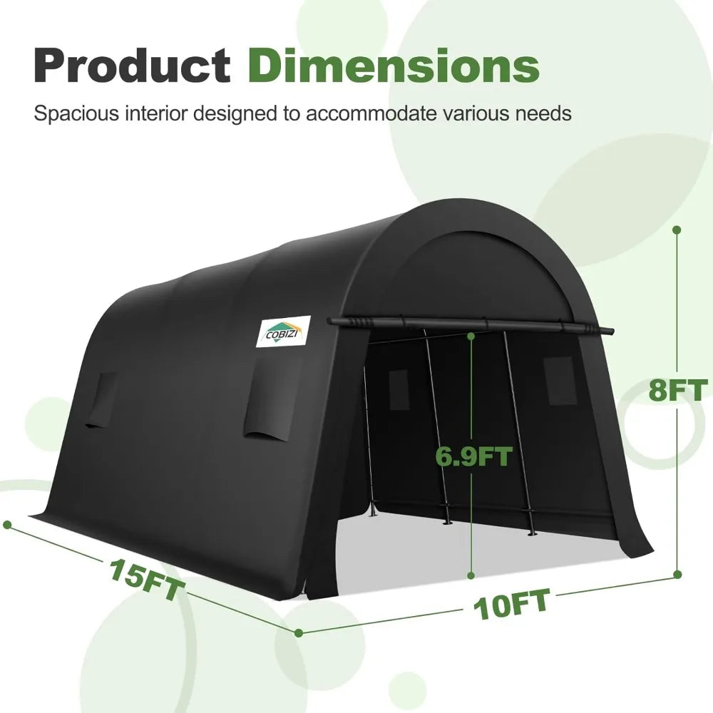 10x15 Carport Canopy Heavy Duty Portable Garage Tent with Double Zippered Roll-up Doors & Vents, Large Space Car Canopy Car Gar