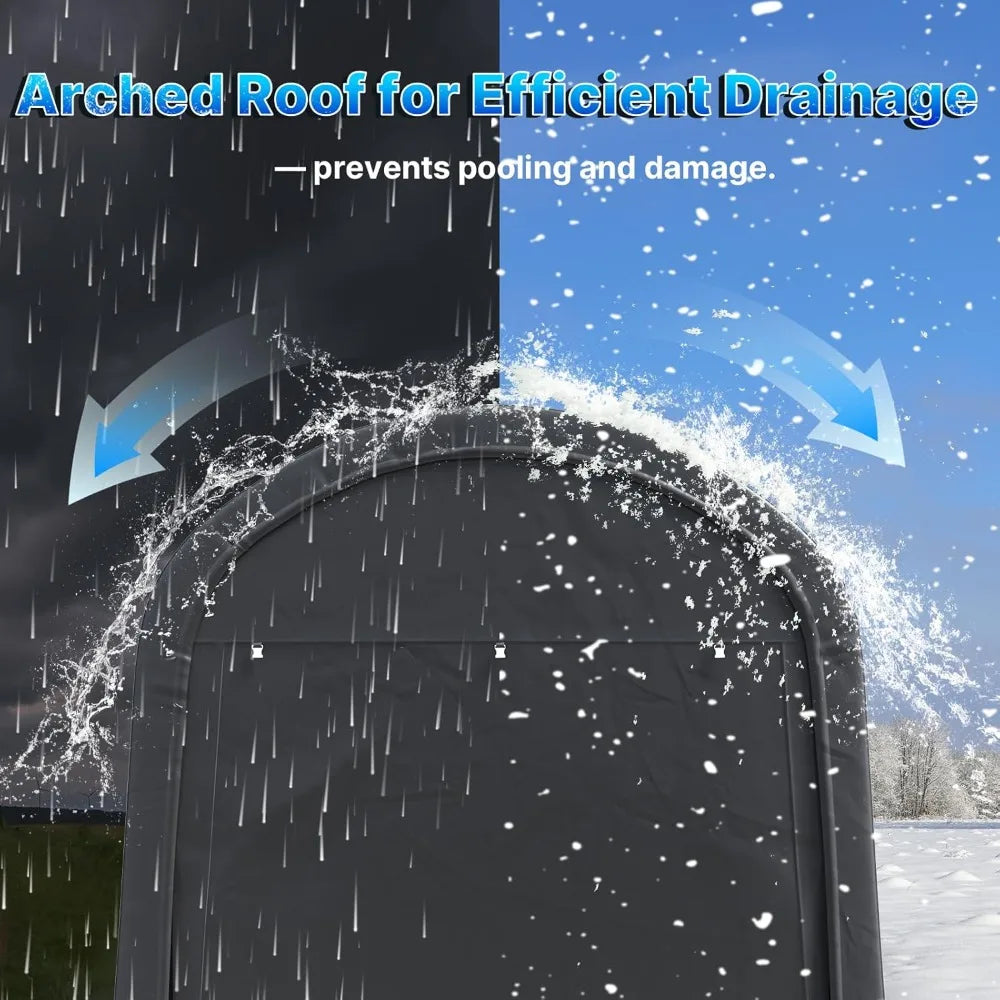 10x15 ft Shelter Storage Shed Steel Metal Round Peak Roof Portable Garage Carport for Motorcycle, Boat, or Garde