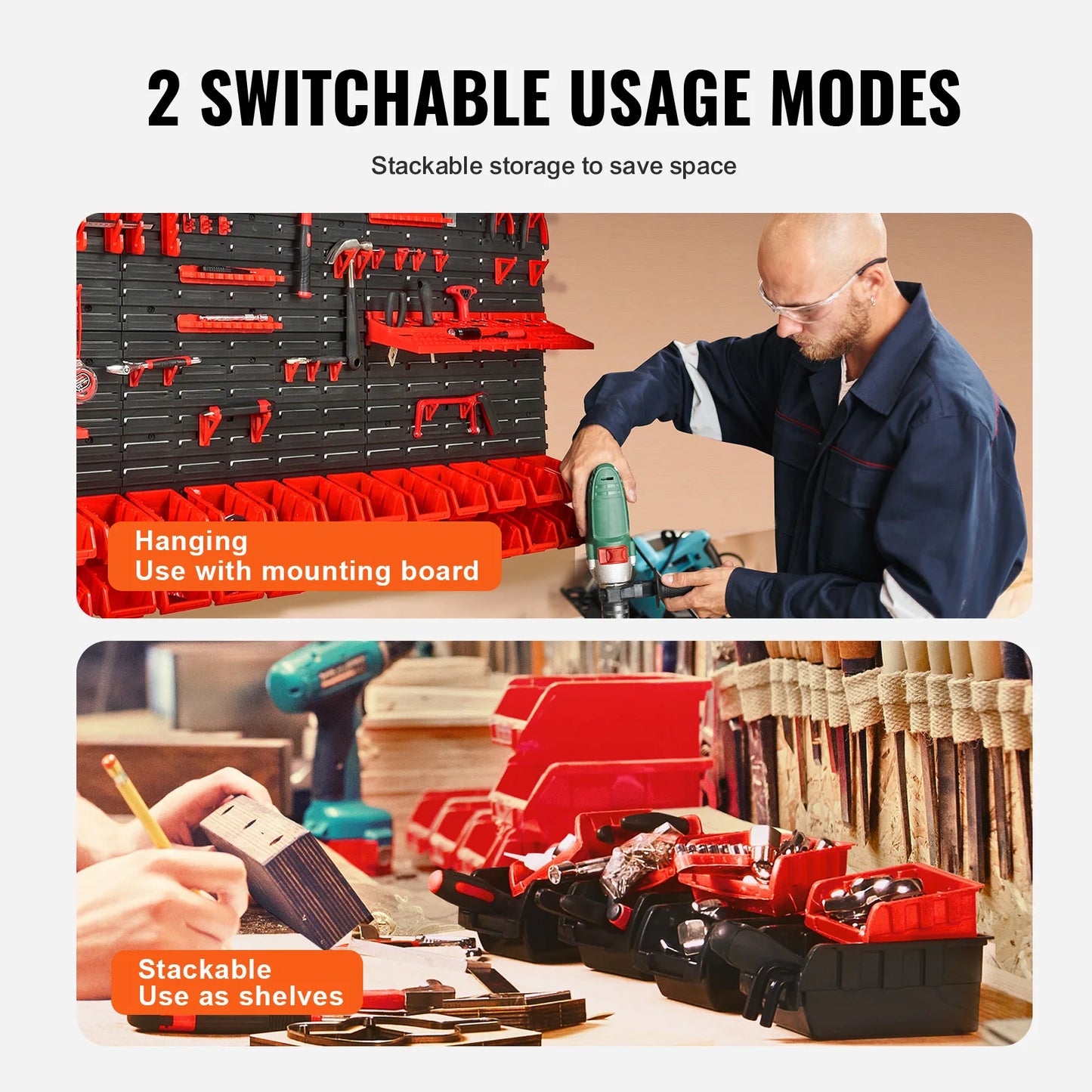 SucceBuy Wall Mounted Storage Bins Rack For Garage Tools