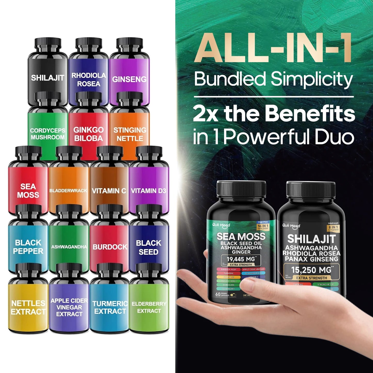 Quit Mood Sea Moss and Shilajit Bundle Capsule Supplement